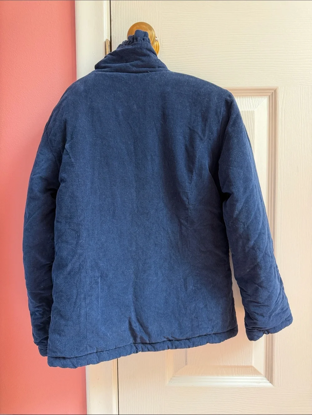 Girls Navy Corduroy Navy Blue Ruffled Front Jacket